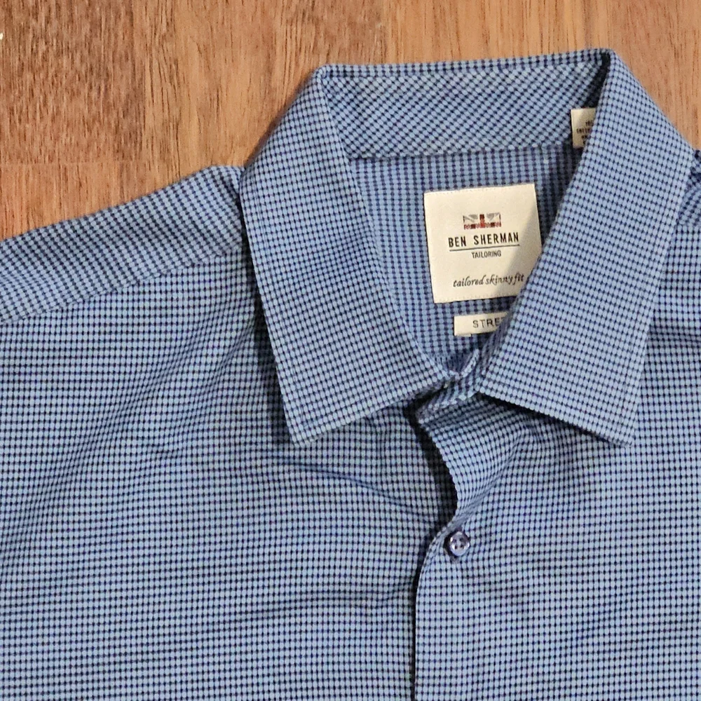 BEN SHERMAN mens skim-fit stretch dress shirt SIZE 17x35 COLOR BLUE LXL15 - Picture 2 of 15